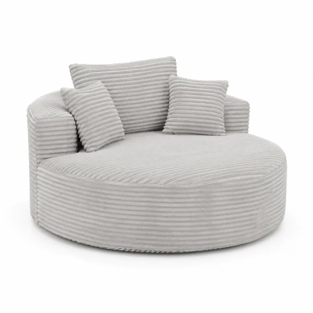 Rundes Sofa aus Cordstoff Grau mit Kissen