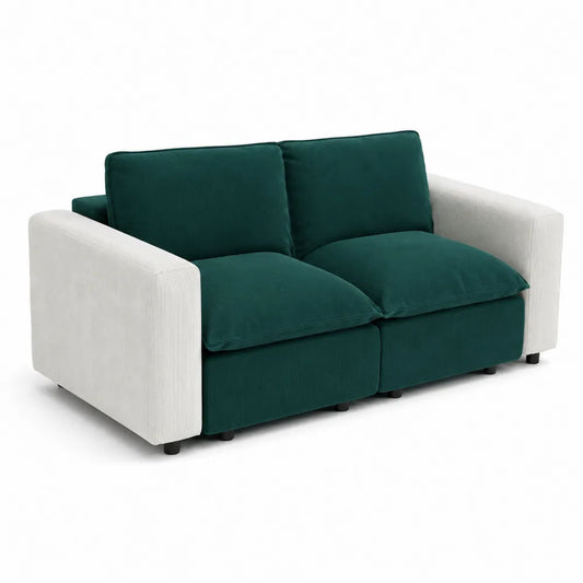 2-Sitzer Sofa Cordstoff Grün/Beige 155x95x85cm