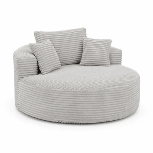 Rundes Sofa aus Cordstoff Grau mit Kissen