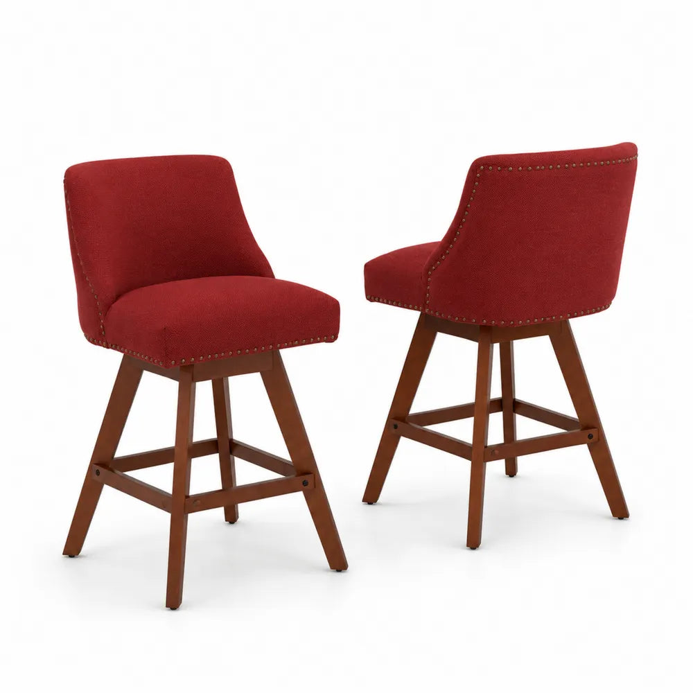 Barhocker Set 2-tlg. Rot Stoff mit Holz