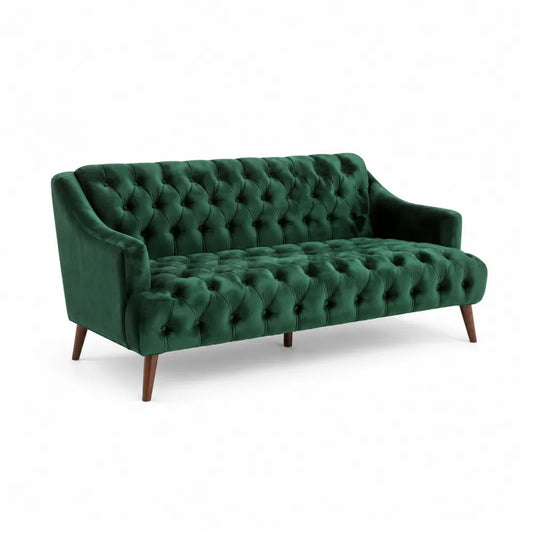 Dreisitzer Sofa Samt Grün Holzbeine