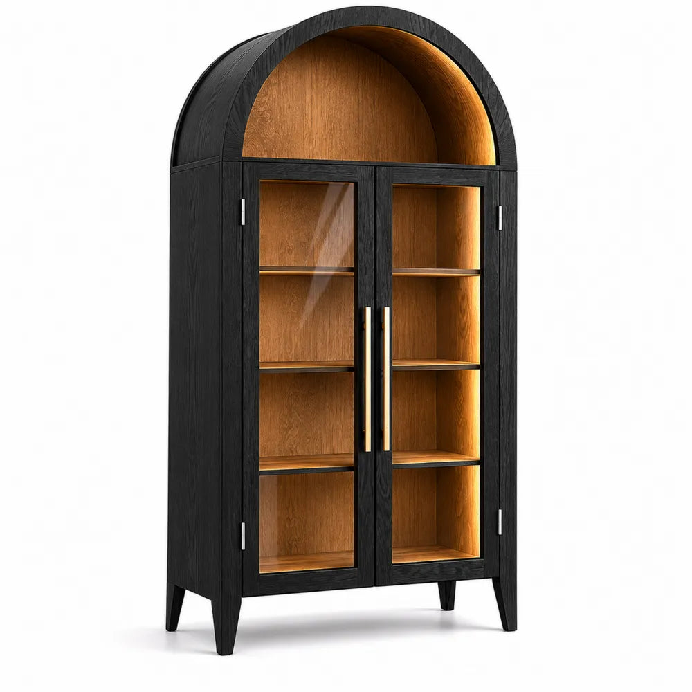 Holz-Glas-Vitrine Schwarz 200cm