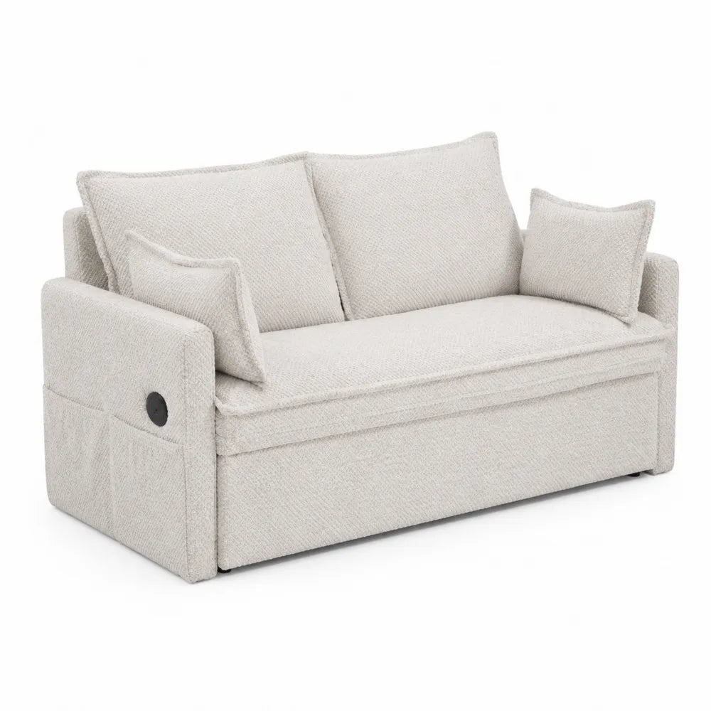 Stoff-Sofa 2-Sitzer Beige mit Kissen