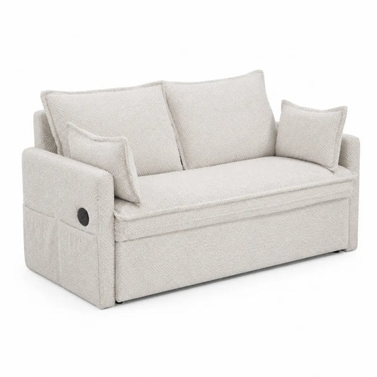 Stoff-Sofa 2-Sitzer Beige mit Kissen