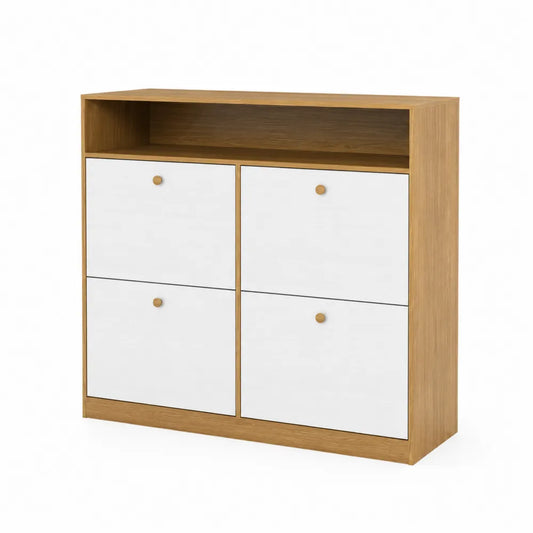 Schrank mit 4 Fächern MDF Weiß Eiche 80x90x30 cm