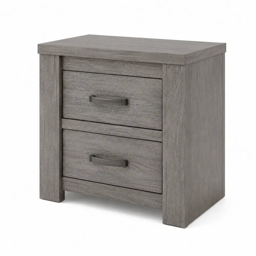Holz Nachttisch mit 2 Schubladen Grau