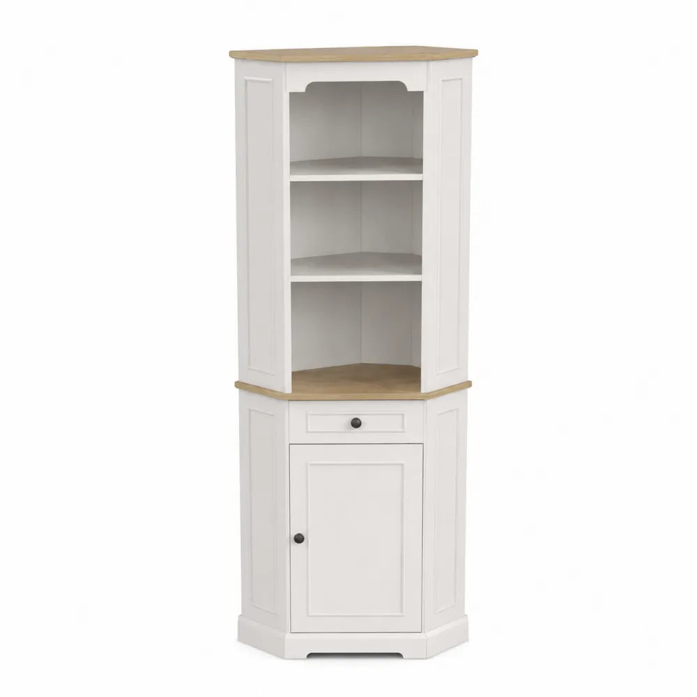 Eckschrank Weiß MDF mit Eichenfurnier