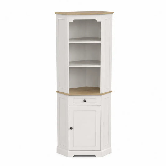 Eckschrank Weiß MDF mit Eichenfurnier