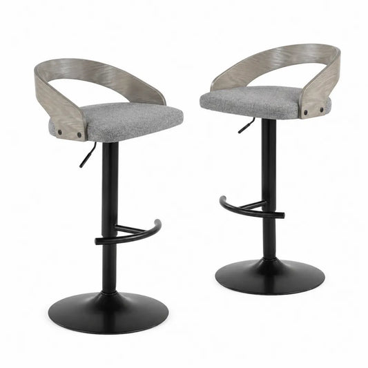 Set aus 2 höhenverstellbaren Barhockern mit Polyesterstoff und Metallfuß