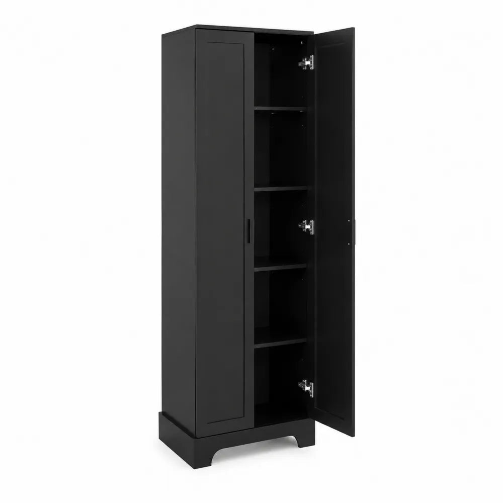 Schwarzer MDF-Schrank mit Türen und Regalen 180x60x35 cm